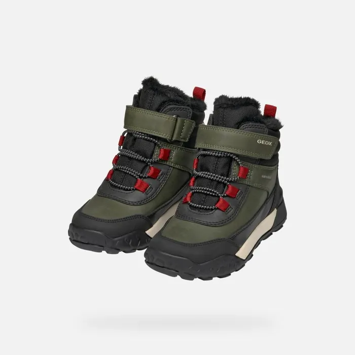 Geox Ankle Boots TREKKYUP ABX JUNIOR Dark GreenBlack Waterproof Boots Dark Greenblack 8211 Kids
