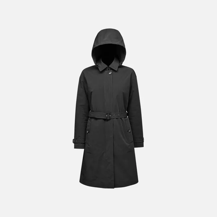 Geox Jackets ANYWECO WOMAN Black Trench Coat Black 8211 Woman