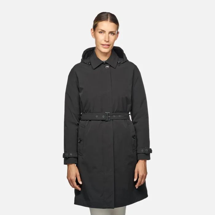 Geox Jackets ANYWECO WOMAN Black Trench Coat Black 8211 Woman