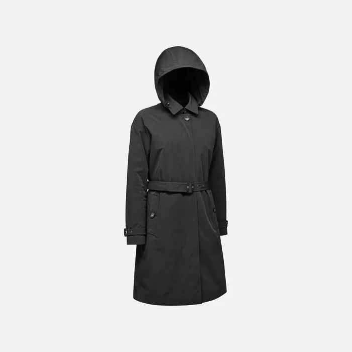 Geox Jackets ANYWECO WOMAN Black Trench Coat Black 8211 Woman