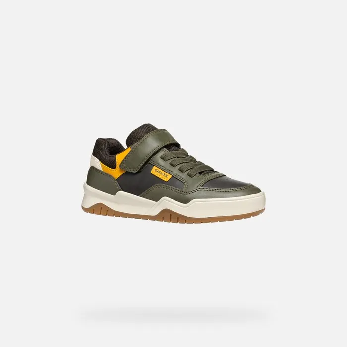 Geox Sneakers PERTH BOY Dark GreenOchre Yellow Low Top Sneakers Dark Greenochre Yellow 8211 Kids