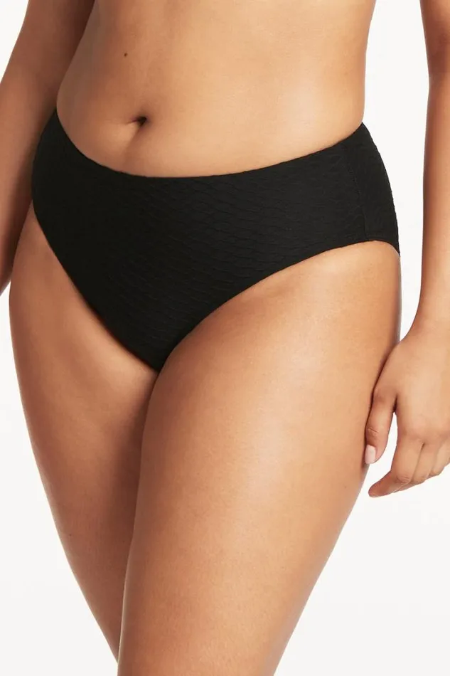 Honeycomb Mid Bikini Pant Honeycomb Black Women Sea Level Bottoms
