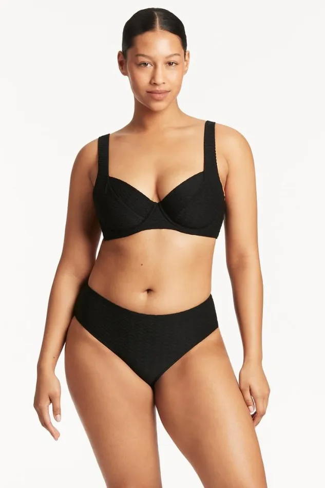 Honeycomb Mid Bikini Pant Honeycomb Black Women Sea Level Bottoms