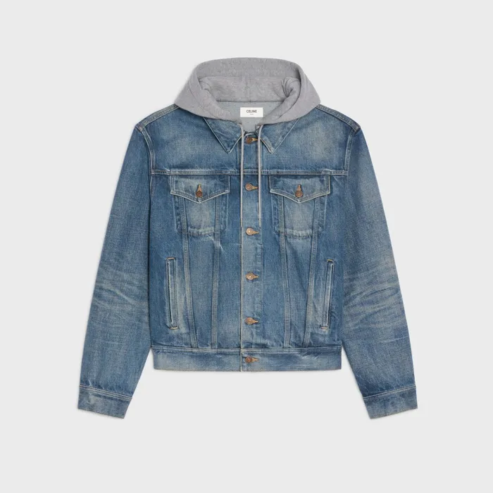Hooded Trucker Jacket In Union Wash Denim Union Wash Men CELINE DENIM