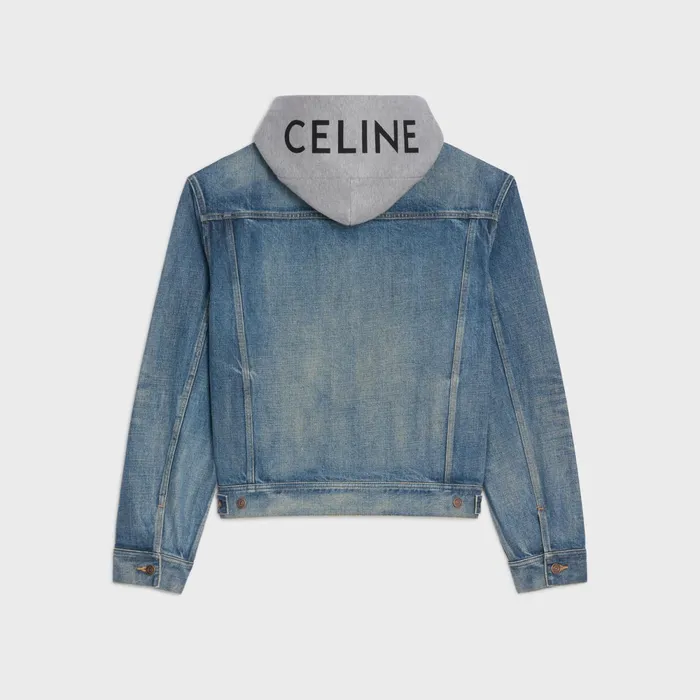 Hooded Trucker Jacket In Union Wash Denim Union Wash Men CELINE DENIM