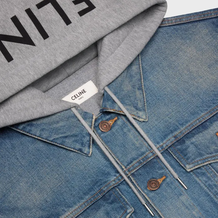 Hooded Trucker Jacket In Union Wash Denim Union Wash Men CELINE DENIM