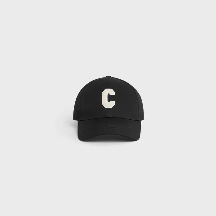 Initial Baseball Cap In Cotton Black Men CELINE HATS AND SOFT ACCESSORIES