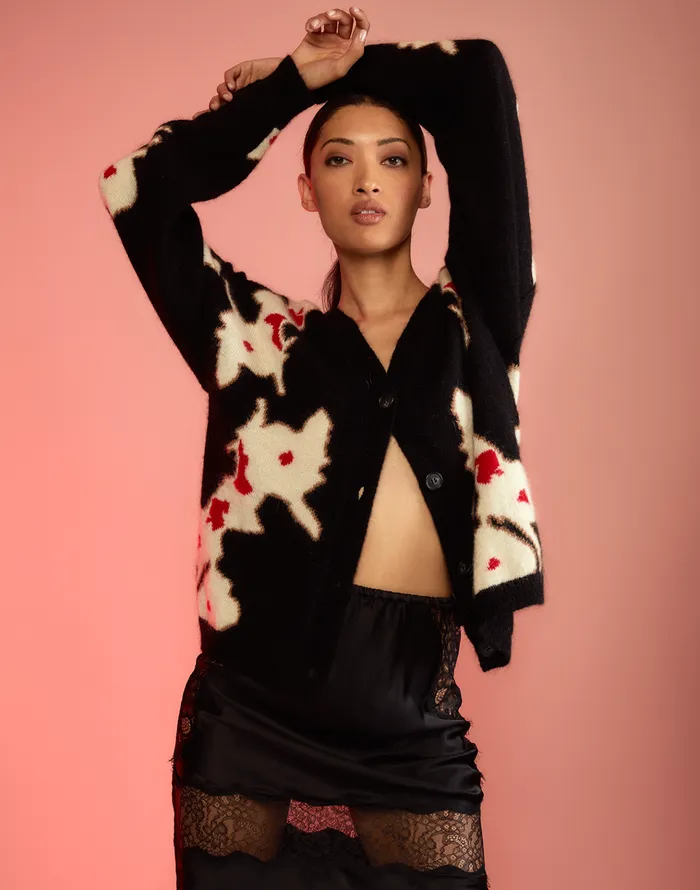 Intarsia Cardigan 8211 Blkmt Women Cynthia Rowley Tops