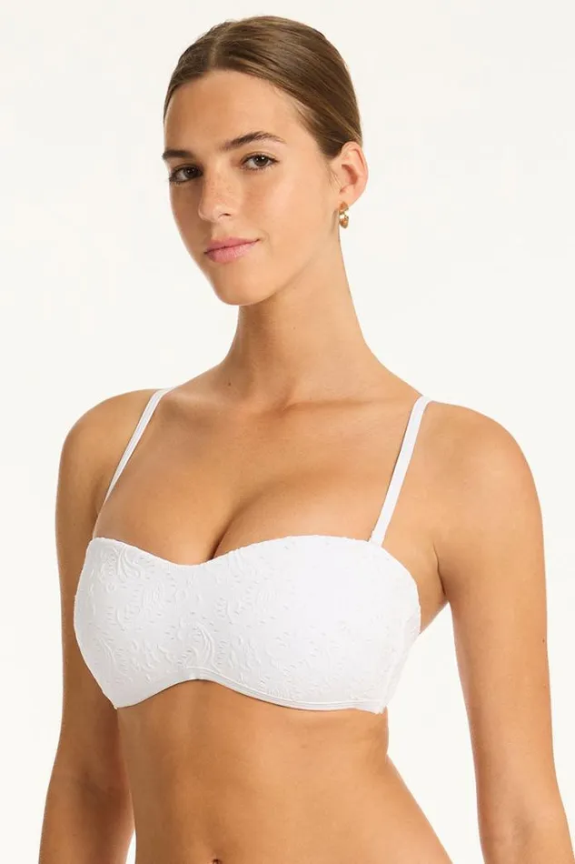 Interlace Seamless Bandeau Interlace White Women Sea Level Tops