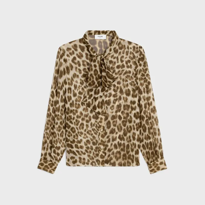 Jabot Blouse With Bow In Silk Georgette Blond Women CELINE SHIRTS AND TOPS