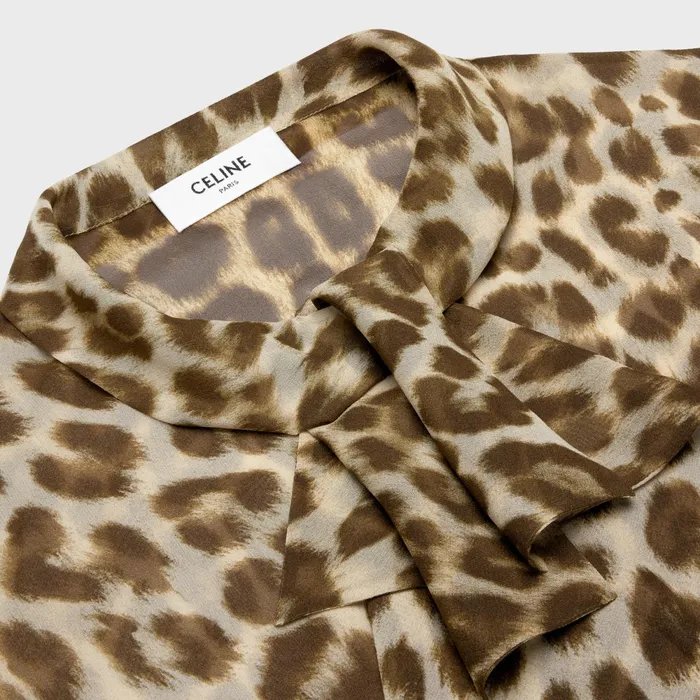 Jabot Blouse With Bow In Silk Georgette Blond Women CELINE SHIRTS AND TOPS