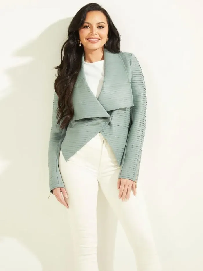 Jackets Women Marciano Shayna Drape Leather Jacket Slate Gray