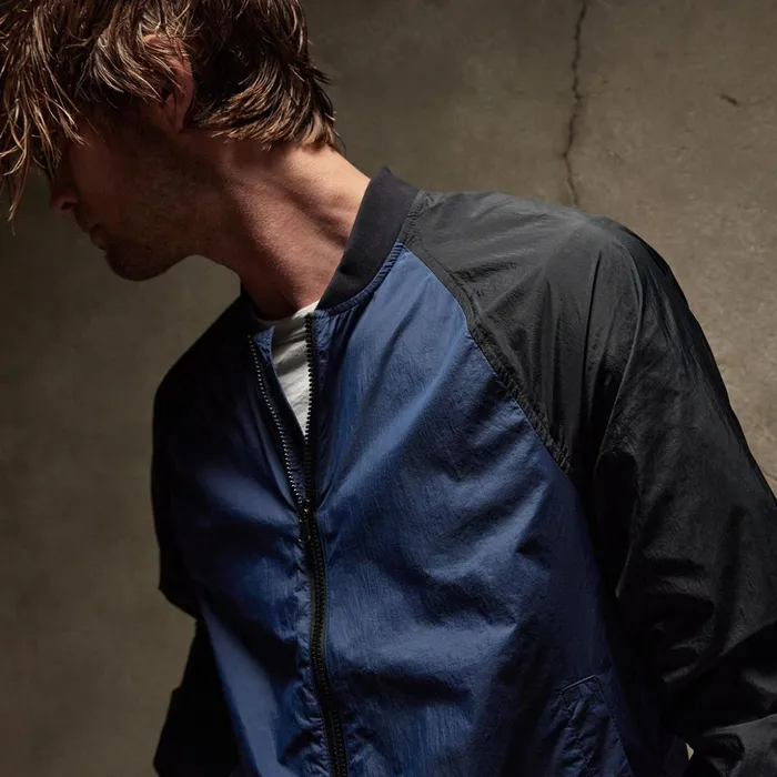James Perse JacketsOuterwear Two Tone Nylon Bomber Jacket Imperialblack 8211 Men