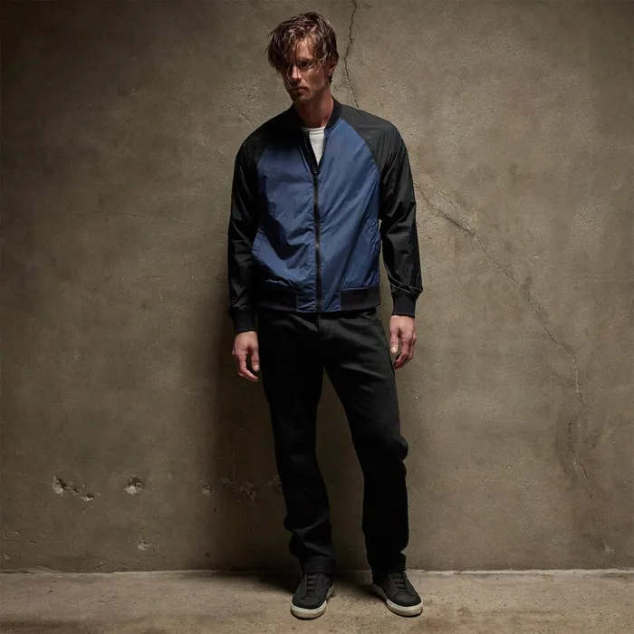James Perse JacketsOuterwear Two Tone Nylon Bomber Jacket Imperialblack 8211 Men