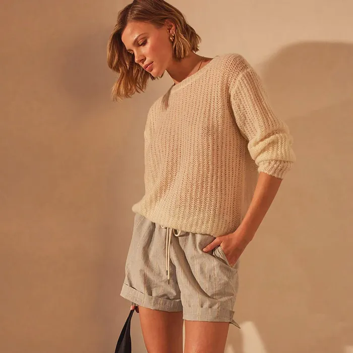 James Perse Sweaters Lightweight Open Knit Cashmere Sweater Ivory 8211 Women