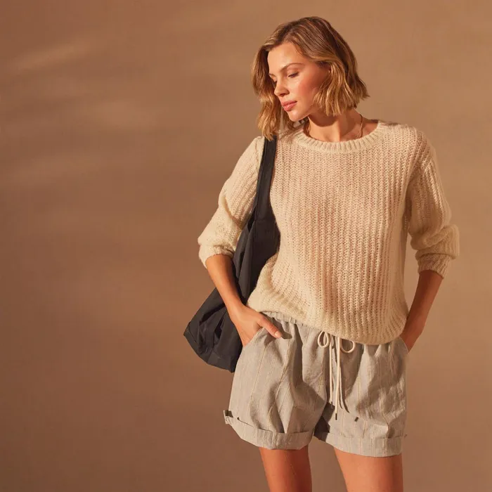James Perse Sweaters Lightweight Open Knit Cashmere Sweater Ivory 8211 Women