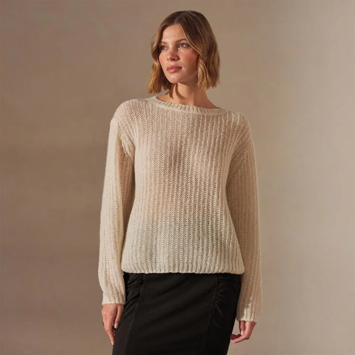 James Perse Sweaters Lightweight Open Knit Cashmere Sweater Ivory 8211 Women