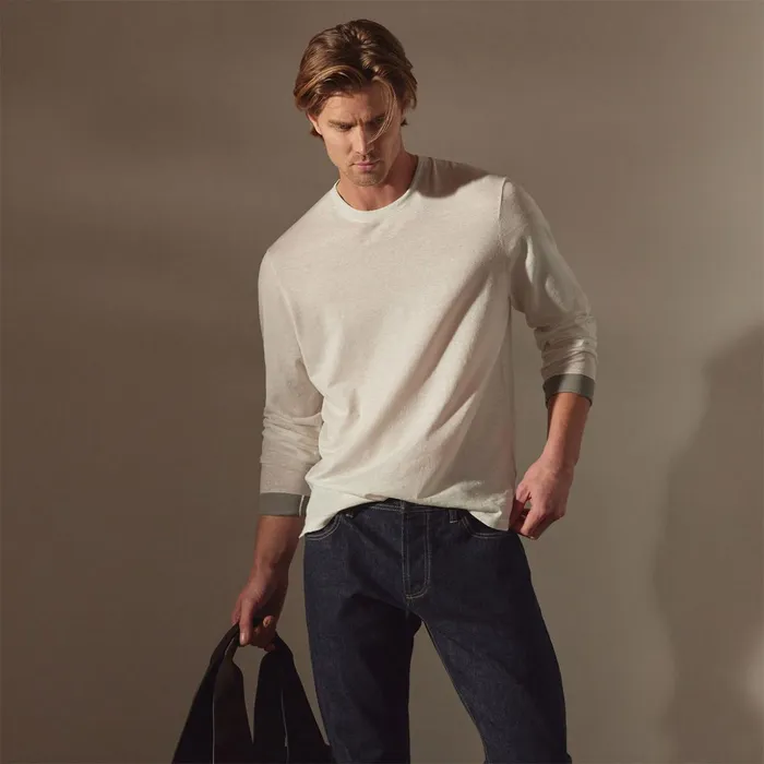 James Perse Sweaters Linen Blend Long Sleeve Contrast Crew Whitesilver Grey 8211 Men James Perse Sweaters Linen Blend Long Sleeve Contrast Crew Whitesilver Grey 8211 Men