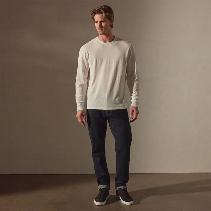 James Perse Sweaters Linen Blend Long Sleeve Contrast Crew Whitesilver Grey 8211 Men
