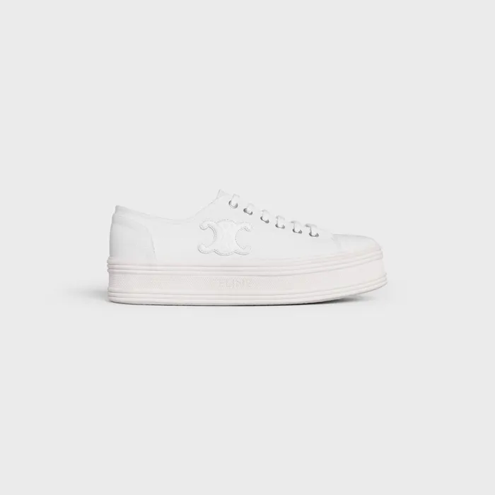 Jane Low LaceUp Sneaker In Canvas And Calfskin Optic White Women CELINE SNEAKERS Jane Low LaceUp Sneaker In Canvas And Calfskin Optic White Women CELINE SNEAKERS