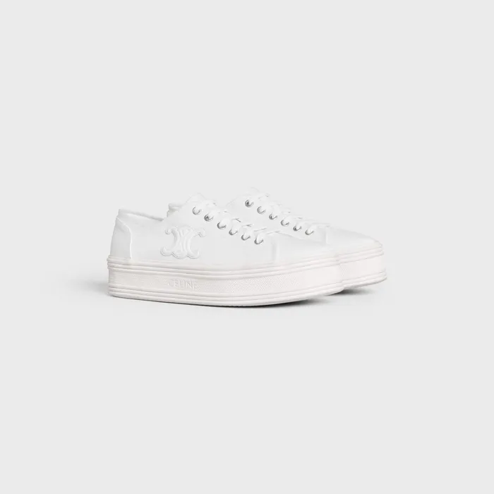 Jane Low LaceUp Sneaker In Canvas And Calfskin Optic White Women CELINE SNEAKERS
