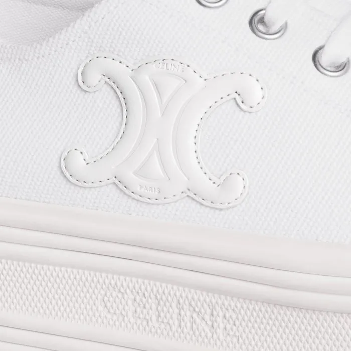 Jane Low LaceUp Sneaker In Canvas And Calfskin Optic White Women CELINE SNEAKERS