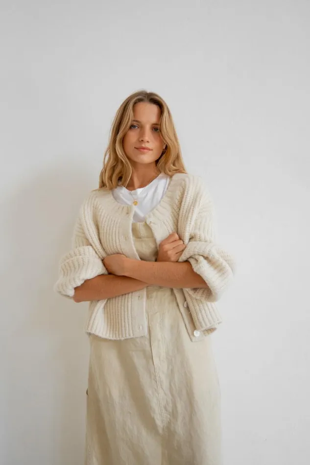 JumpersSweaters Women VRG GRL Elsie Knit Cardigan Cream JumpersSweaters Women VRG GRL Elsie Knit Cardigan Cream