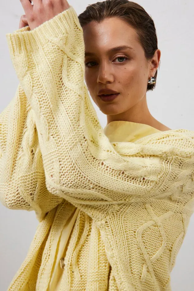 JumpersSweaters Women VRG GRL Lola Knit Cardigan Lemon JumpersSweaters Women VRG GRL Lola Knit Cardigan Lemon