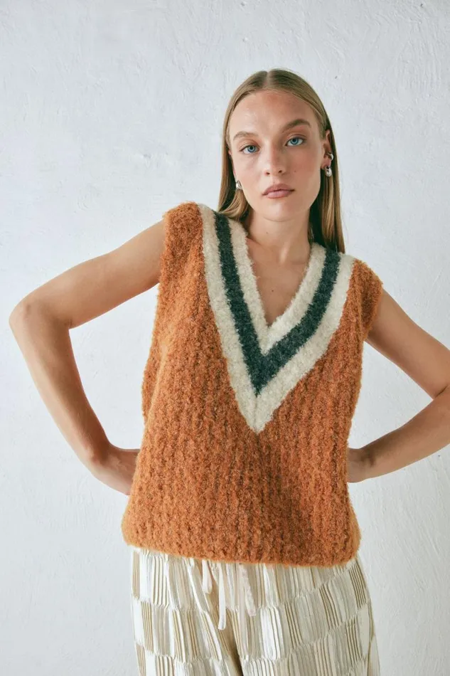JumpersSweaters Women VRG GRL Macy Knit Vest Burnt Orange