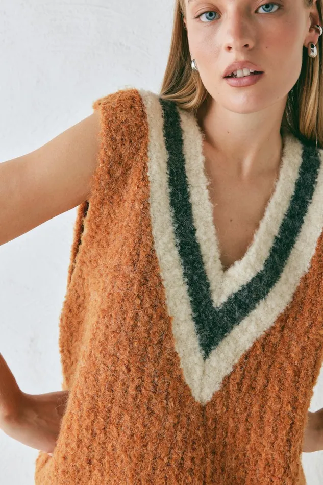 JumpersSweaters Women VRG GRL Macy Knit Vest Burnt Orange JumpersSweaters Women VRG GRL Macy Knit Vest Burnt Orange