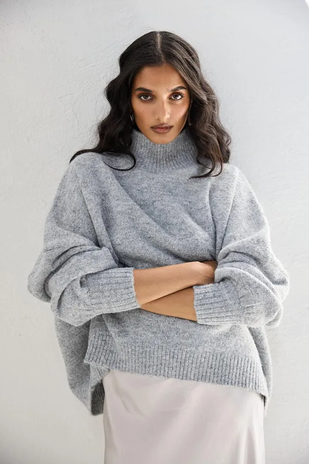 JumpersSweaters Women VRG GRL Yumi Knit Jumper Grey Marle