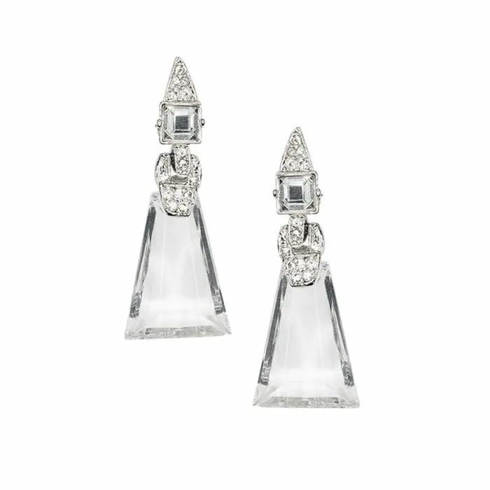 Kenneth Jay Lane Clear Crystal Earrings Women Crystal Art Deco Clip Earrings