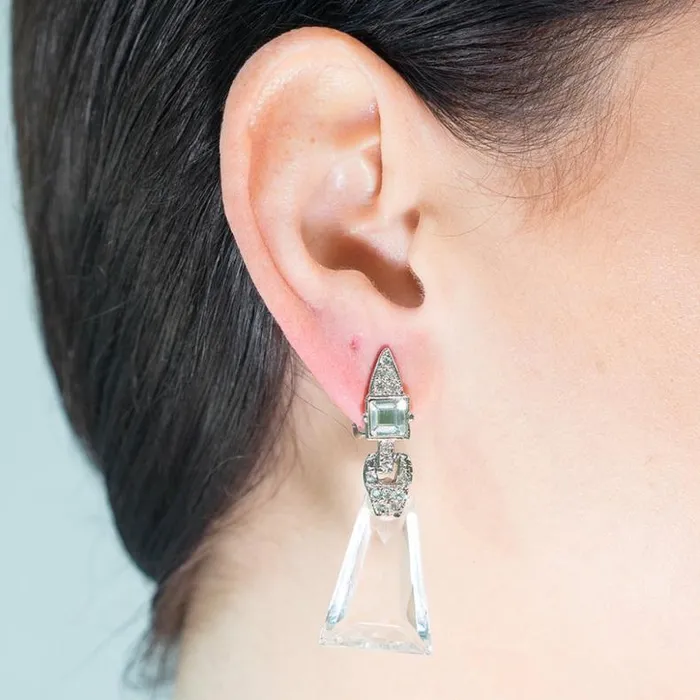 Kenneth Jay Lane Clear Crystal Earrings Women Crystal Art Deco Clip Earrings Kenneth Jay Lane Clear Crystal Earrings Women Crystal Art Deco Clip Earrings