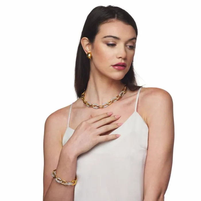 Kenneth Jay Lane Clear Crystal Necklaces Women Gold and Silver Crystal Link Necklace