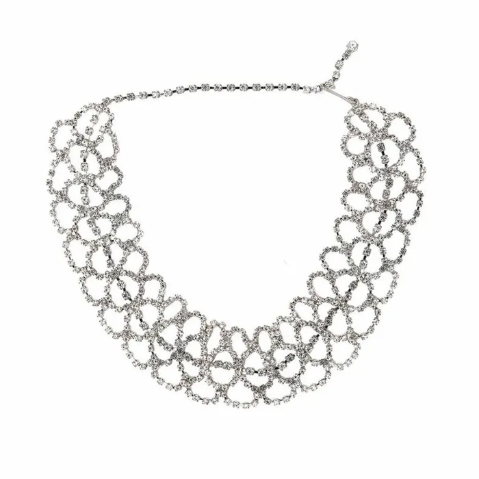 Kenneth Jay Lane Clear Crystal Necklaces Women Silver Crystal Lace Choker