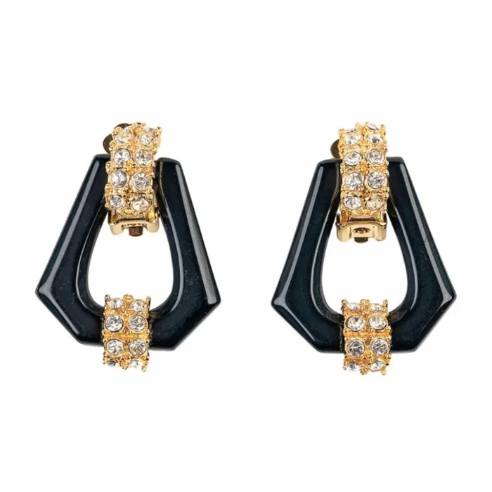 Kenneth Jay Lane Dark Color Earrings Women Gold And Crystal Hexagon Drop Clip Earring Kenneth Jay Lane Dark Color Earrings Women Gold And Crystal Hexagon Drop Clip Earring