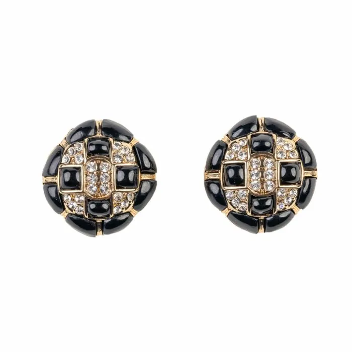 Kenneth Jay Lane Dark Color Earrings Women Rhinestone And Black Button Clip Earring Kenneth Jay Lane Dark Color Earrings Women Rhinestone And Black Button Clip Earring