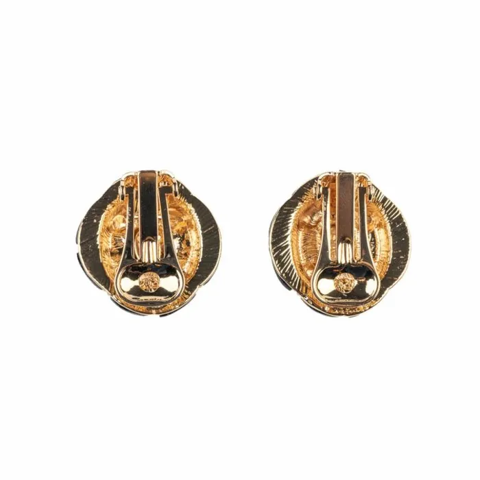 Kenneth Jay Lane Dark Color Earrings Women Rhinestone And Black Button Clip Earring