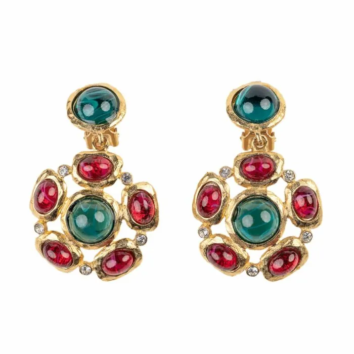 Kenneth Jay Lane Dark Color Gem Earrings Women Emerald And Ruby Gem Clip Earring Kenneth Jay Lane Dark Color Gem Earrings Women Emerald And Ruby Gem Clip Earring