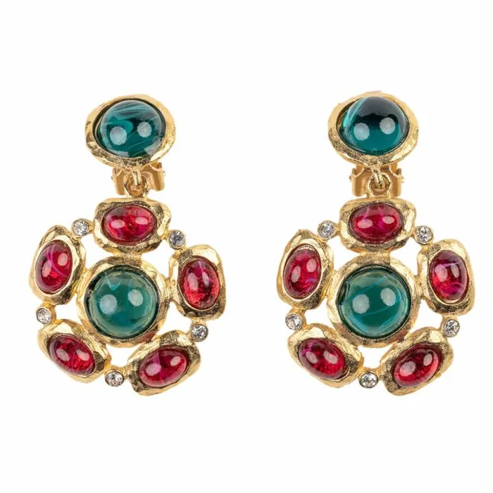 Kenneth Jay Lane Dark Color Gem Earrings Women Emerald And Ruby Gem Clip Earring