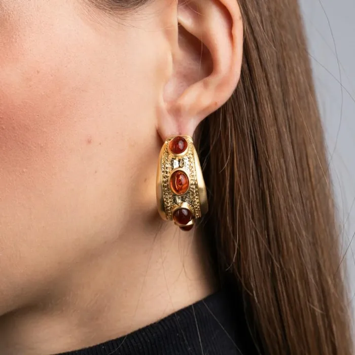 Kenneth Jay Lane Dark Color Gem Earrings Women Polished Gold And Tortoise Cabochon Oval Hoop Earrings Kenneth Jay Lane Dark Color Gem Earrings Women Polished Gold And Tortoise Cabochon Oval Hoop Earrings