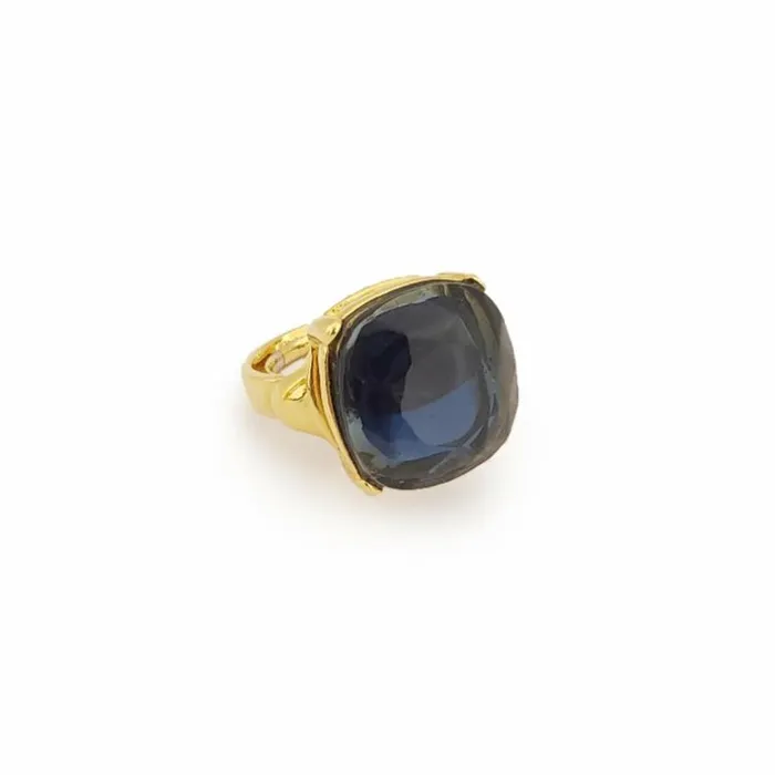 Kenneth Jay Lane Dark Color Gem Rings Women Gold And Sapphire Square Stone Ring Kenneth Jay Lane Dark Color Gem Rings Women Gold And Sapphire Square Stone Ring