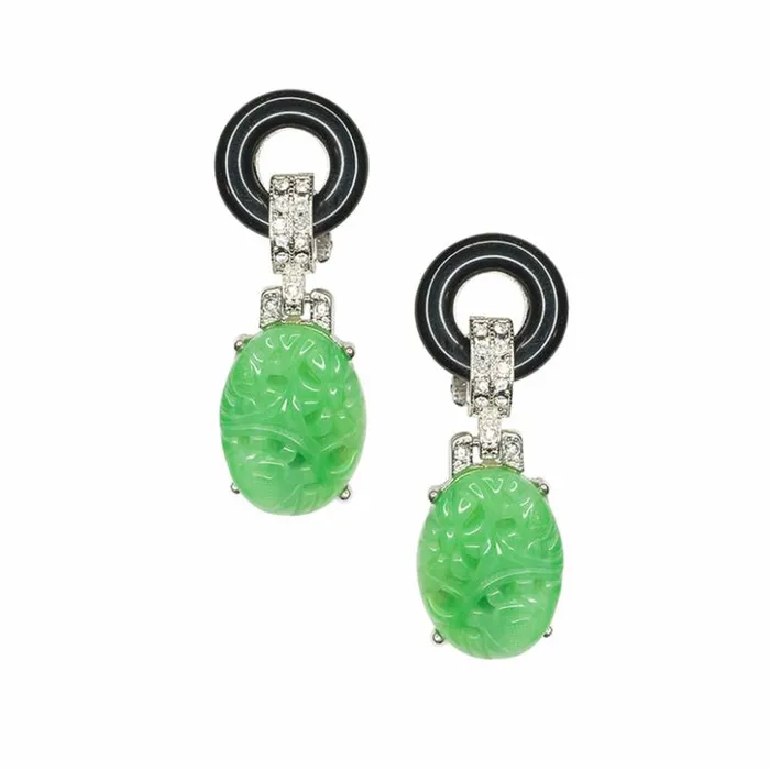 Kenneth Jay Lane Light Color Earrings Women Black And Jade Art Deco Pierced Or Clip Earrings Kenneth Jay Lane Light Color Earrings Women Black And Jade Art Deco Pierced Or Clip Earrings