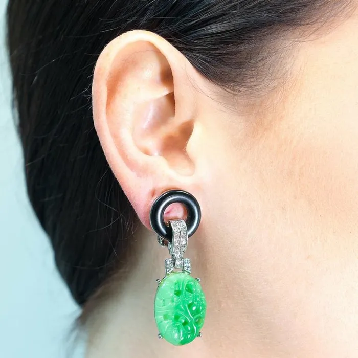 Kenneth Jay Lane Light Color Earrings Women Black And Jade Art Deco Pierced Or Clip Earrings Kenneth Jay Lane Light Color Earrings Women Black And Jade Art Deco Pierced Or Clip Earrings