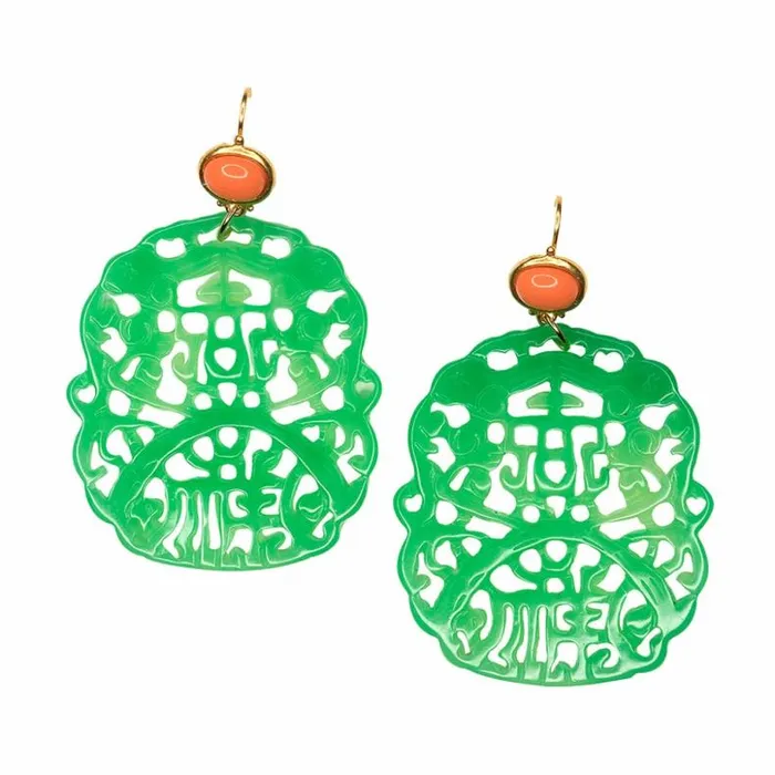 Kenneth Jay Lane Light Color Earrings Women Carved Jade Pierced Earrings