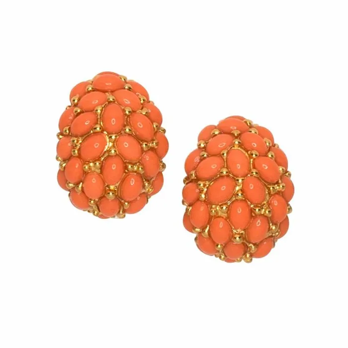 Kenneth Jay Lane Light Color Earrings Women Coral Cabochon Hoop Clip Earrings Kenneth Jay Lane Light Color Earrings Women Coral Cabochon Hoop Clip Earrings