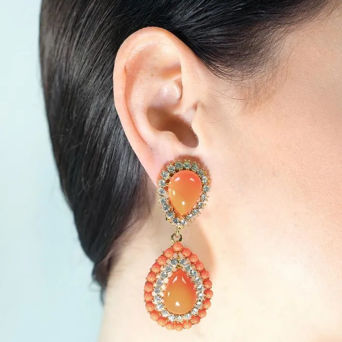 Kenneth Jay Lane Light Color Earrings Women Coral Teardrop Clip Earring Kenneth Jay Lane Light Color Earrings Women Coral Teardrop Clip Earring