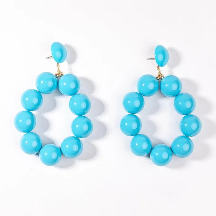 Kenneth Jay Lane Light Color Earrings Women Turquoise Balls Hoop Earring