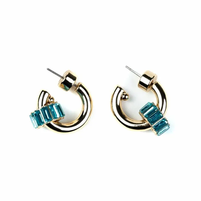Kenneth Jay Lane Light Color Gem Earrings Women Gold Hoop Earring With Aqua Baguette Ring Kenneth Jay Lane Light Color Gem Earrings Women Gold Hoop Earring With Aqua Baguette Ring