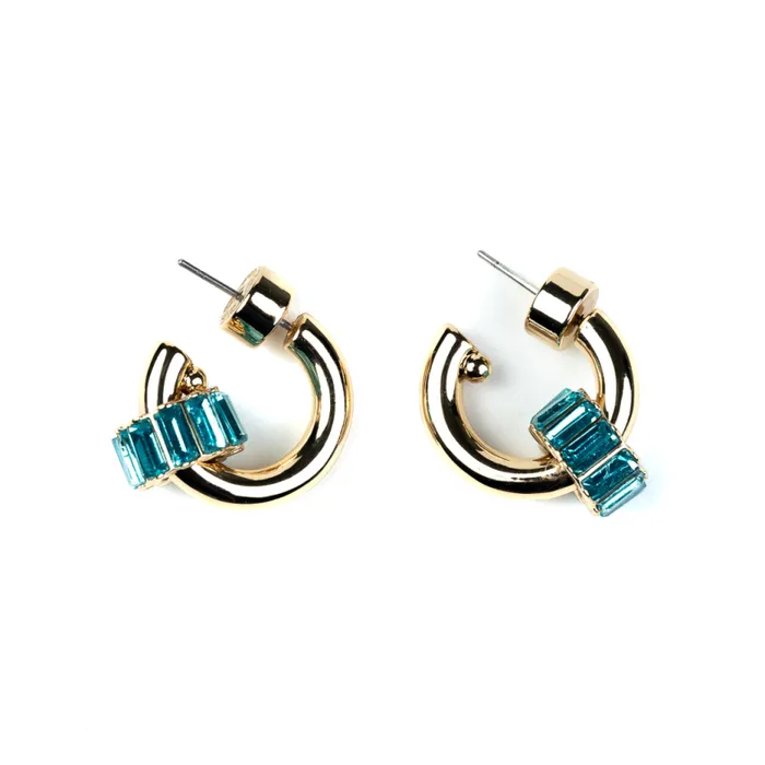 Kenneth Jay Lane Light Color Gem Earrings Women Gold Hoop Earring With Aqua Baguette Ring Kenneth Jay Lane Light Color Gem Earrings Women Gold Hoop Earring With Aqua Baguette Ring